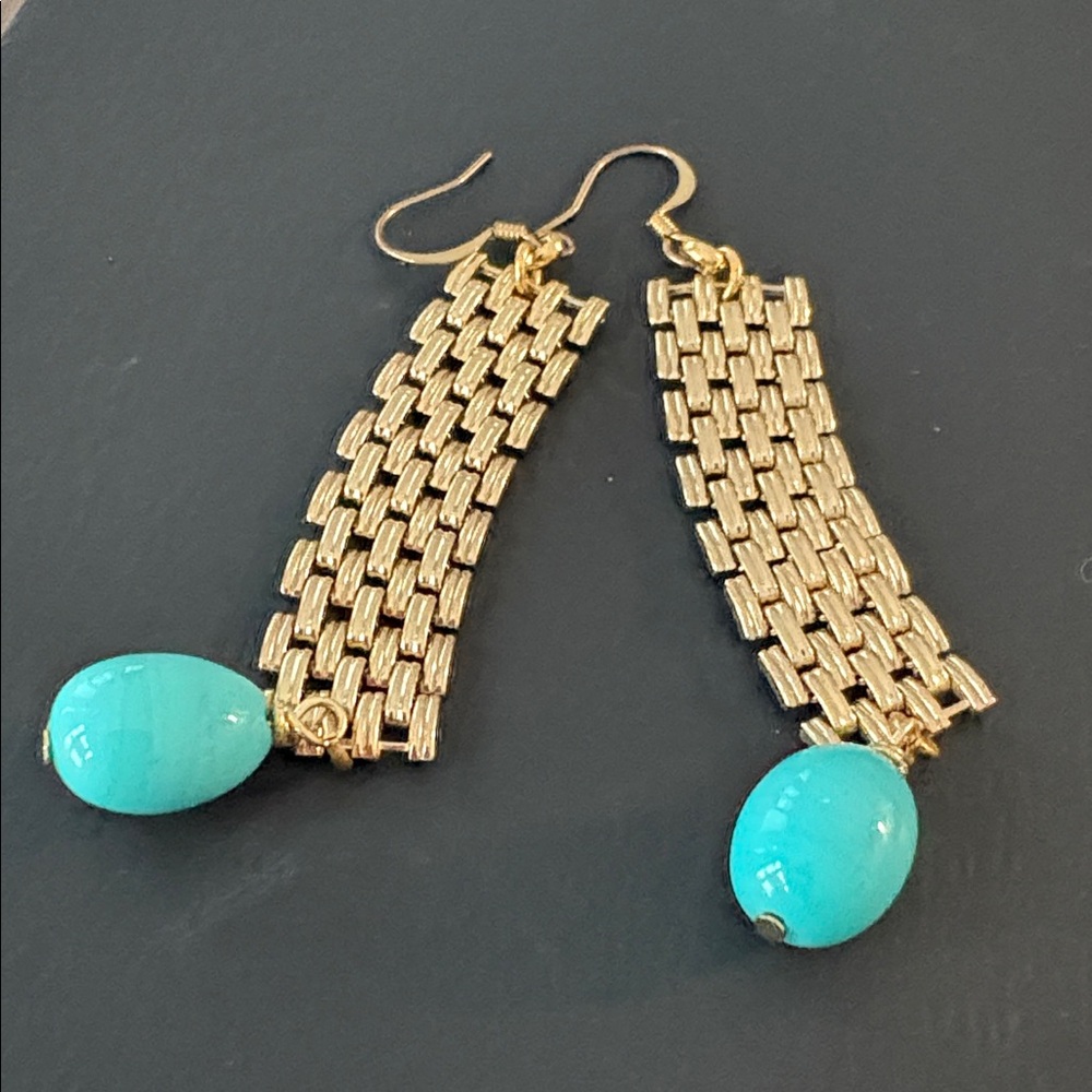 Gold and Turquoise Dangle Earrings